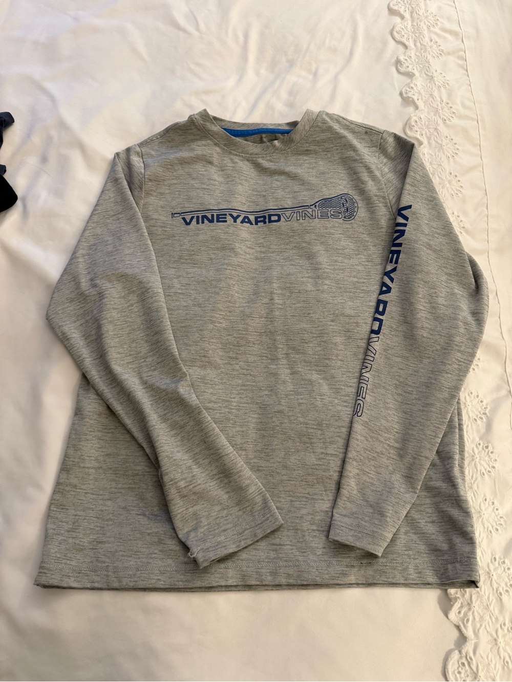Vineyard Vines Heather Gray Long Sleeve Tee with Blue Logo
